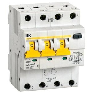 Выключатель автоматический дифференциального тока 4п (3P+N) C 32А 30мА тип A 6кА АВДТ-34 ИЭК