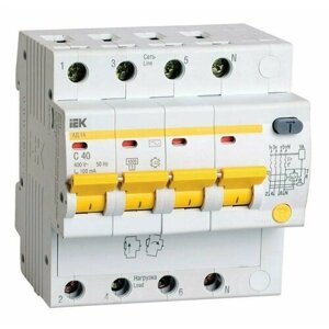 Выключатель автоматический дифференциального тока 4п C 40А 100мА тип AC 4.5кА АД-14 IEK MAD10-4-040-
