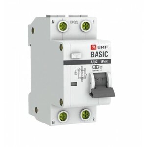 Выключатель автоматический дифференциальный АД-12 1п+N 10А C 30мА тип АС Basic (электронный). DA12-10-30-bas EKF (8шт.)