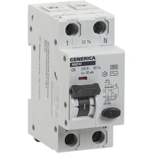 Выключатель автоматический дифференциальный АВДТ 32 1п+N 16А C 30мА тип AC GENERICA | код. MAD25-5-016-C-30 | IEK (2шт. в упак.)