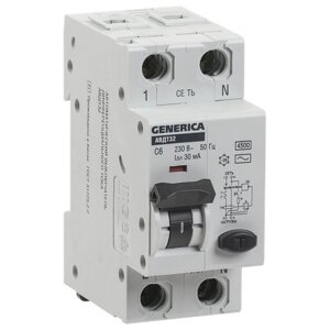 Выключатель автоматический дифференциальный АВДТ 32 1п+N 25А C 30мА тип AC GENERICA. MAD25-5-025-C-30 IEK (4шт.)