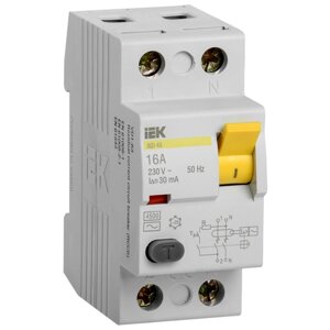 Выключатель дифференциального тока (УЗО) 2п 16А 30мА тип AC ВД1-63 ИЭК MDV10-2-016-030 IEK