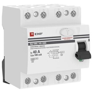 Выключатель дифференциального тока (УЗО) 4п 40А 100мА тип AC ВД-100 (электромех.) PROxima | код. elcb-4-40-100S-em-pro | EKF (5шт. в упак.)
