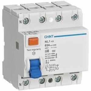 Выключатель дифференциального тока (УЗО) 4п 63А 30мА тип AC 6кА NL1-63 (R) CHINT 200225