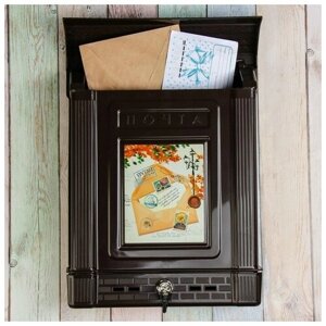 Ящик почтовый, пластиковый, «Декор», с замком, коричневый