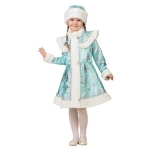 Батик Карнавальный костюм «Снегурочка снежинка», сатин, пальто, шапка, р. 32, рост 122 см, бирюза