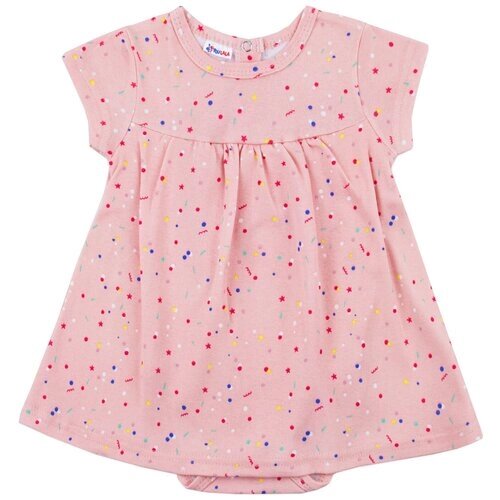 Боди-платье для девочки с коротким рукавом из хлопка, розовое, Конфетти 26 (80-86) 9-18 мес.