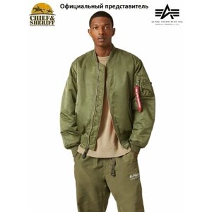 Бомбер ALPHA INDUSTRIES, силуэт прямой, утепленная, размер 3XL, зеленый