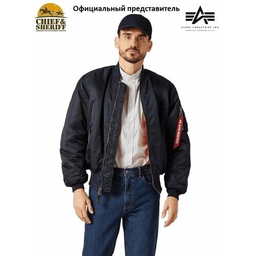 Бомбер ALPHA INDUSTRIES, силуэт прямой, утепленная, размер S, синий