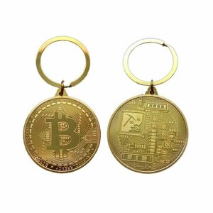 Брелок Биткоин / Bitcoin брелок для ключей, перфорированная фактура, золотой