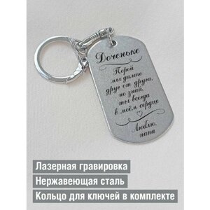 Брелок "Доченьке, порой мы далеко друг от друга, но знай, ты всегда в моем сердце - от папы", матовая фактура, серебряный