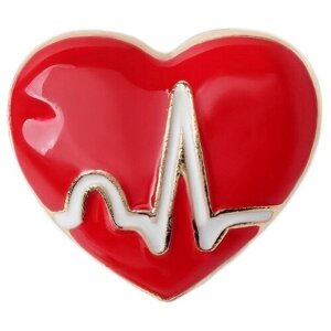 Брошь "Сердце" кардиограмма, цвет красно-белый в золоте 5049672