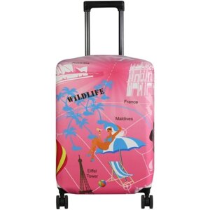 Чехол для чемодана TEVIN, полиэстер, износостойкий, 37 л, размер S+мультиколор, розовый
