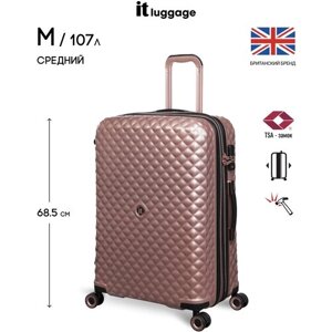 Чемодан IT Luggage, поликарбонат, жесткое дно, опорные ножки на боковой стенке, износостойкий, увеличение объема, 107 л, размер M+розовый