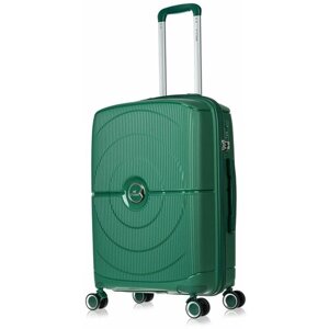 Чемодан L'case, ABS-пластик, полипропилен, рифленая поверхность, износостойкий, опорные ножки на боковой стенке, 60 л, размер M, зеленый