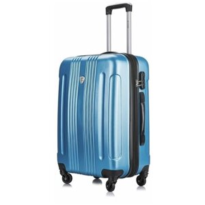 Чемодан L'case, ABS-пластик, рифленая поверхность, опорные ножки на боковой стенке, водонепроницаемый, 63 л, размер M, синий