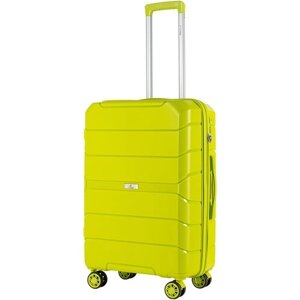 Чемодан L'case, текстиль, полипропилен, ABS-пластик, рифленая поверхность, жесткое дно, адресная бирка, ребра жесткости, износостойкий, 83 л, размер M, желтый, зеленый