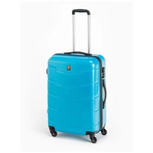 Чемодан Sun Voyage, ABS-пластик, рифленая поверхность, износостойкий, опорные ножки на боковой стенке, 68 л, размер M, голубой