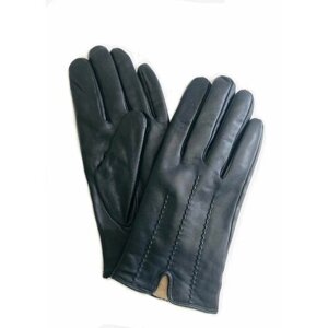 Демисезонные мужские кожаные перчатки на шерстяной трикотажной подкладке Kasablanka, Цвет черный, Размер 10.5