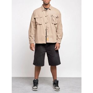Джинсовая куртка демисезонная, силуэт прямой, несъемный капюшон, манжеты, ветрозащитная, карманы, капюшон, размер 48, бежевый