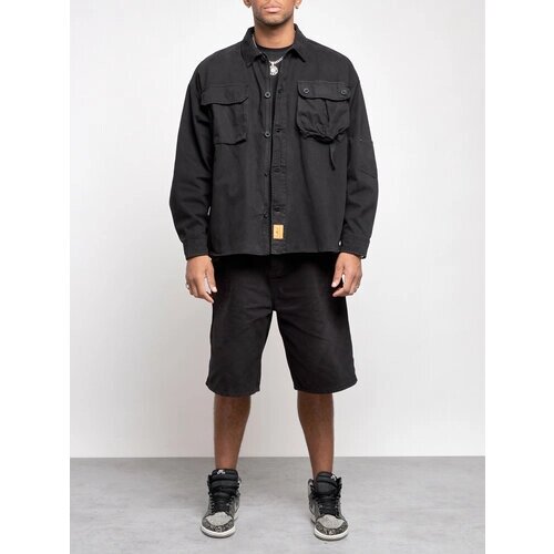 Джинсовая куртка демисезонная, силуэт прямой, несъемный капюшон, манжеты, ветрозащитная, карманы, капюшон, размер 54, черный