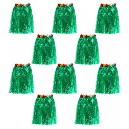 Гавайская юбка 60 см, цвет зеленый (Набор 10 шт.)