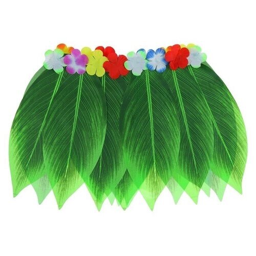 Гавайская юбка "Листики зеленые и цветочки" 36 см