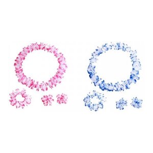 Гавайский набор, 4 предмета: ожерелье лея, венок, 2 браслета (цвет розовый, синий) (2 набора в комплекте)