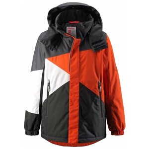 Горнолыжная куртка Reima для мальчиков, капюшон, карманы, светоотражающие элементы, утепленная, водонепроницаемая, размер 140, черный, оранжевый