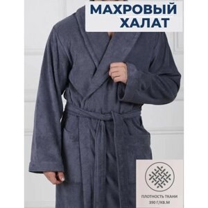 Халат , длинный рукав, карманы, банный халат, размер 52, серый