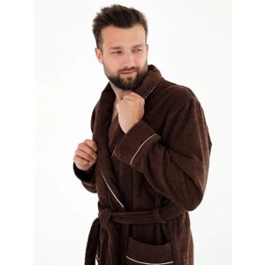 Халат Everliness, длинный рукав, банный халат, пояс/ремень, карманы, размер 48, коричневый