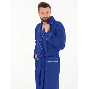 Халат Everliness, длинный рукав, пояс/ремень, банный халат, карманы, размер 52, синий
