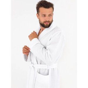 Халат Everliness, длинный рукав, пояс/ремень, банный халат, карманы, размер 56, белый
