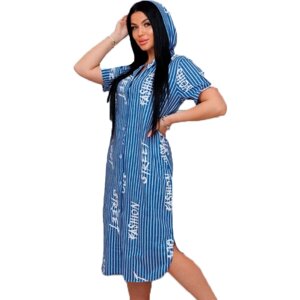 Халат Iren Style удлиненный, короткий рукав, капюшон, размер 56, синий