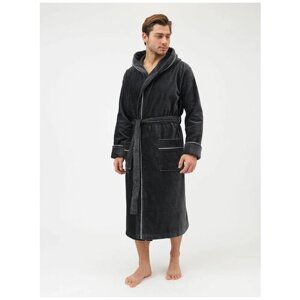 Халат Luisa Moretti, длинный рукав, банный халат, трикотажная, капюшон, размер M, серый