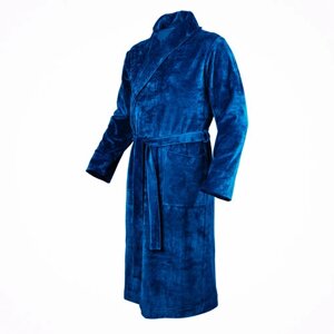 Халат Монотекс, длинный рукав, карманы, размер 46, синий