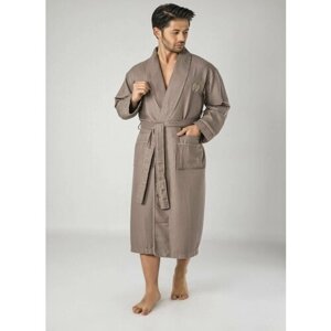 Халат Nusa, длинный рукав, пояс/ремень, карманы, банный халат, размер L/XL, бежевый