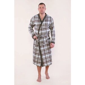 Халат Руся, длинный рукав, пояс/ремень, банный халат, карманы, трикотажная, размер 52, мультиколор