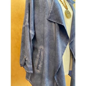Кардиган R. Leezio, укороченный рукав, свободный силуэт, карманы, размер 56, синий