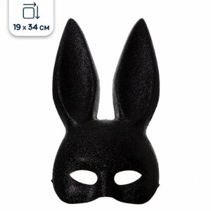 Карнавальная маска Кролик, чёрная, с блестками, 34х19 см