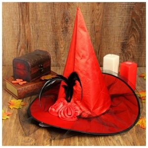 Карнавальная шляпа "Ведьмочка" с фатой, цвет красный 2266421