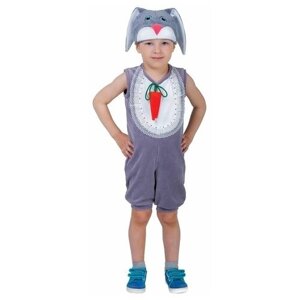 Карнавальный костюм для мальчика Страна Карнавалия "Заяц с грудкой", велюр, комбинезон, шапка, от 1,5-3-х лет