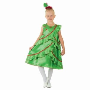 Карнавальный костюм "Ёлочка атласная", платье, ободок, р-р 32, рост 128 см, "Страна Карнавалия"