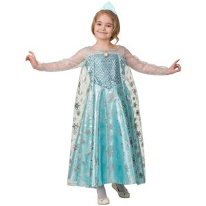 Карнавальный костюм «Эльза», сатин, платье, корона, р. 28, рост 110 см