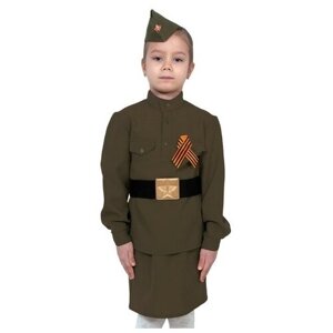 Карнавальный костюм «Солдаточка», гимнастёрка, ремень, юбка, пилотка, бант, рост 134-140 см
