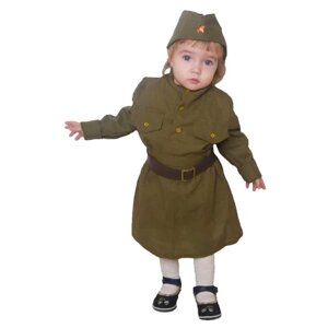 Карнавальный костюм «Солдаточка-малютка», пилотка, гимнастёрка, ремень, юбка, 1-2 года, рост 82-92 см