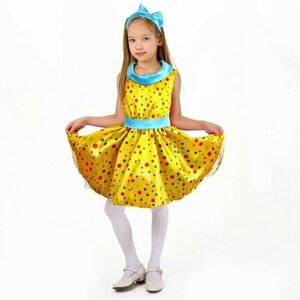 Карнавальный костюм Стиляги 7, платье жёлтое в мелкий цветной горох, повязка, р. 36, рост 140 см