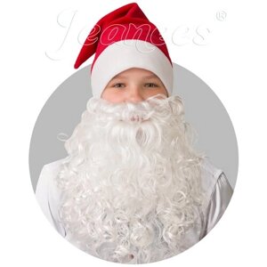 Карнавальный набор батик колпак новогодний красный с бородой плюш