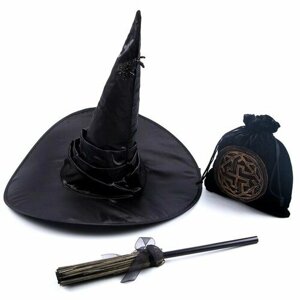 Карнавальный набор "Магия", шляпа чёрная, метла, мешок / 9862984