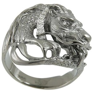 Кольцо Альдзена Китайский дракон К-26039, серебро, 925 проба, родирование, фианит, размер 17.5, черный, серебряный